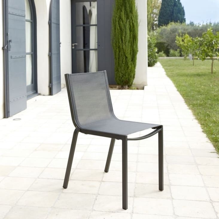 Chaise aluminium et textilène empilable gris anthracite-Itac cropped-3