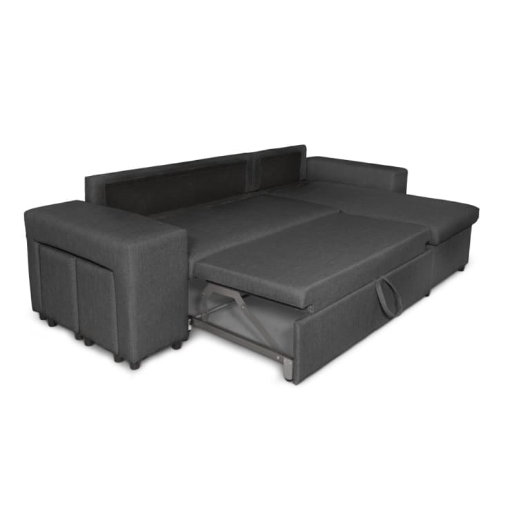 Canapé d'angle convertible gris foncé avec rangement poufs à gauche-Mady cropped-8