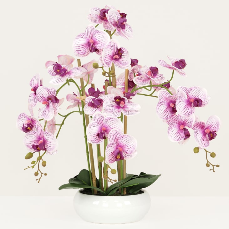 Lot de 2 orchidées artificielles en pot en métal blanc