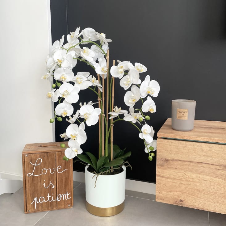 Orchidées artificielles pot blanc et or 80cm