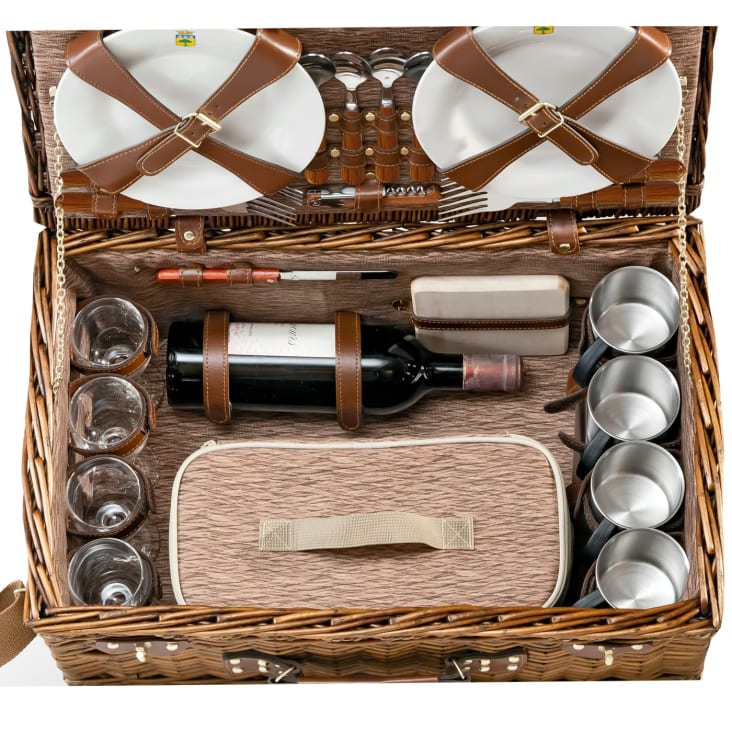 Cestino Da Picnic Red Hamper In Tweed Grigio Per 4 Persone – In Vimini Con Coperta E Stoviglie