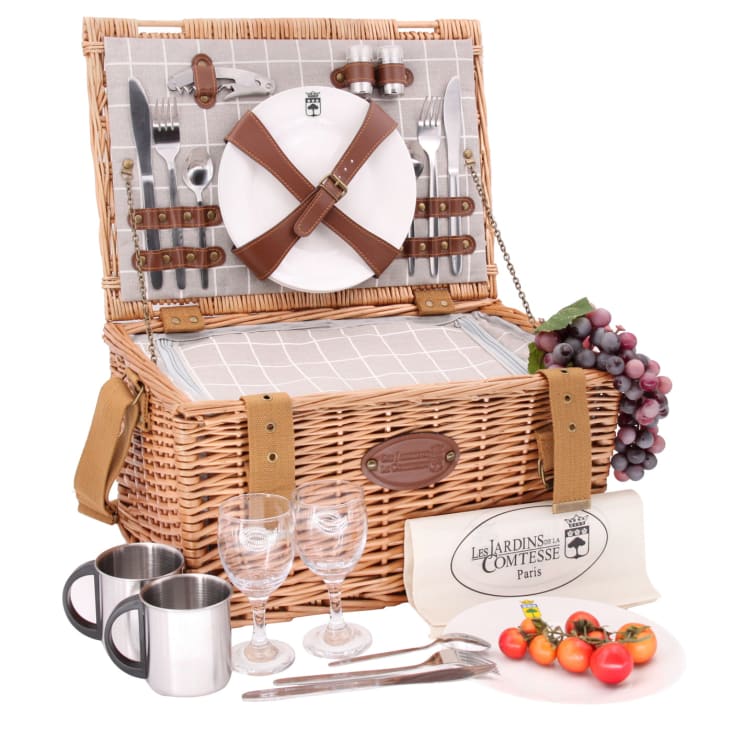 Set Pique-nique 2 Personnes - Assiettes, Couverts, Verres à Vin Et Décapsuleur Inclus