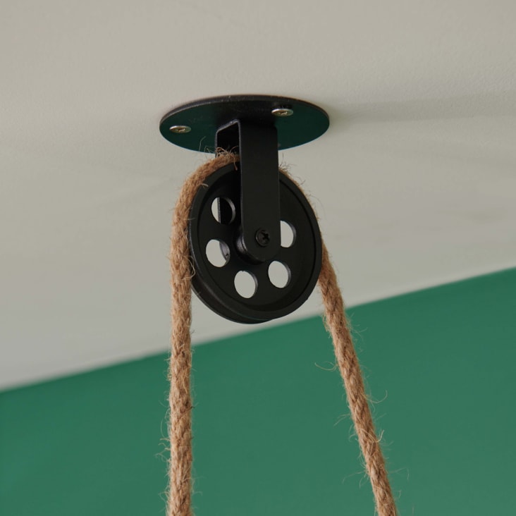 Penderie suspendue bois L100cm noir avec corde et poulie-Lano cropped-4