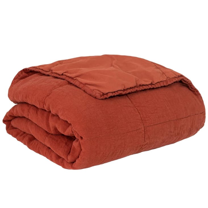 Couvre-lit en lin lavé terracotta doublure en percale de coton lavé