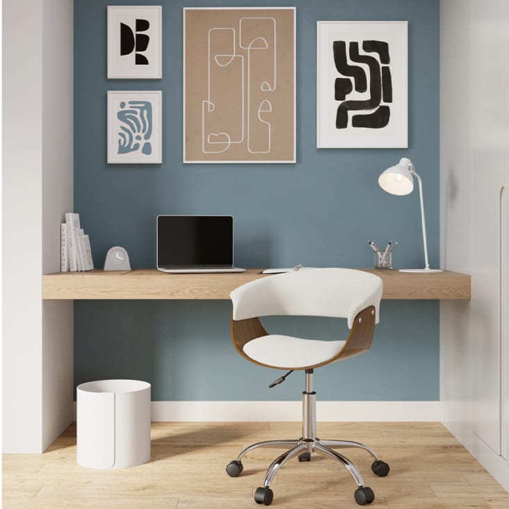 Chaise de bureau pivotante en bois et PU blanc-Basile cropped-2