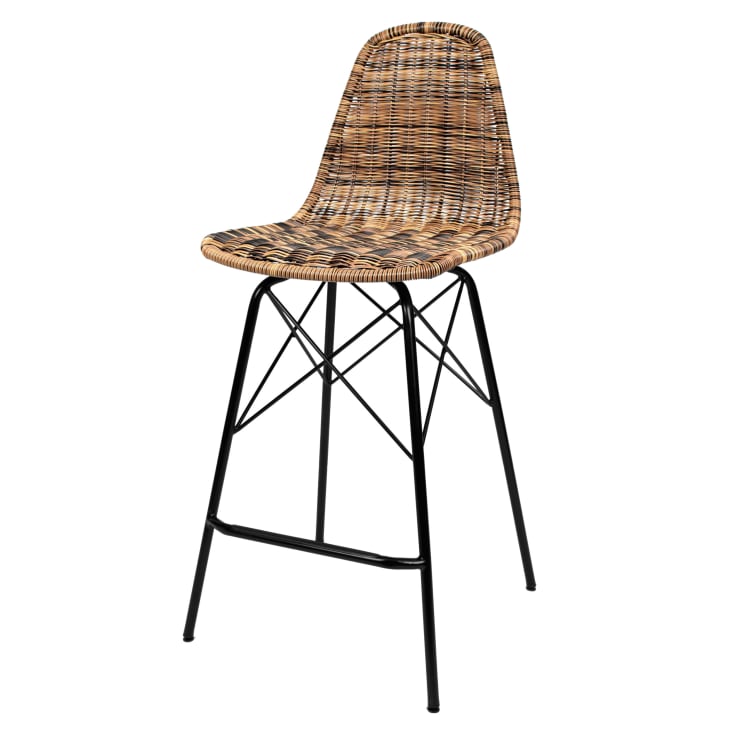 Chaise de bar 63 cm en résine tressé marron (lot de 2)-Tiptur cropped-3