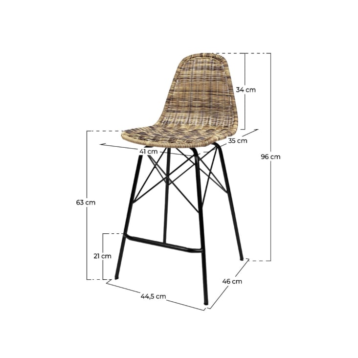 Chaise de bar 63 cm en résine tressé marron (lot de 2)-Tiptur cropped-4