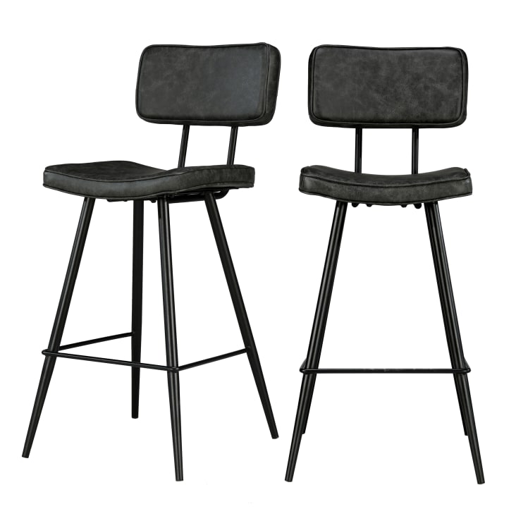Chaise bar mi-hauteur 66 cm cuir synthétique gris / noir (x2)-Texas