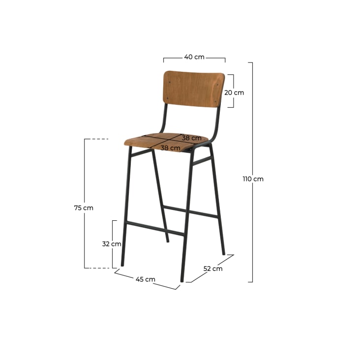 Chaise de bar 75 cm en bois (lot de 2)-Clem cropped-4