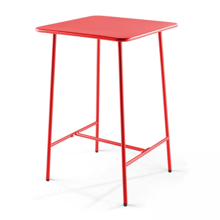 Ensemble table de bar et 2 chaises hautes en métal rouge-Palavas cropped-2