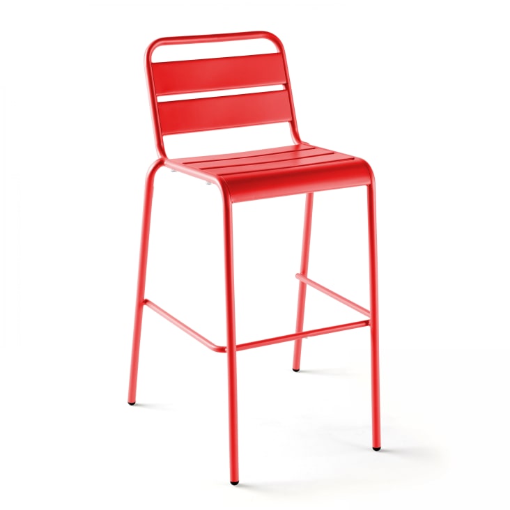 Ensemble table de bar et 2 chaises hautes en métal rouge-Palavas cropped-3