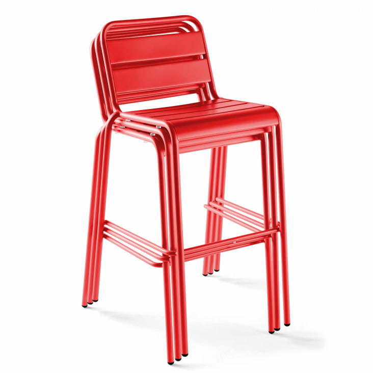 Ensemble table de bar et 2 chaises hautes en métal rouge-Palavas cropped-8
