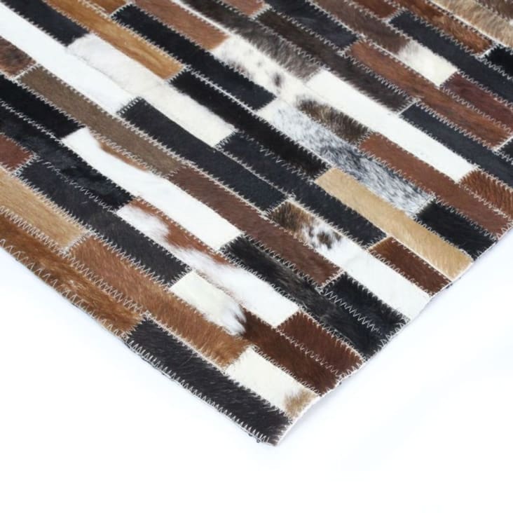 Tapis en cuirs recyclés lignes marron multi 120x170-Cuir cropped-3