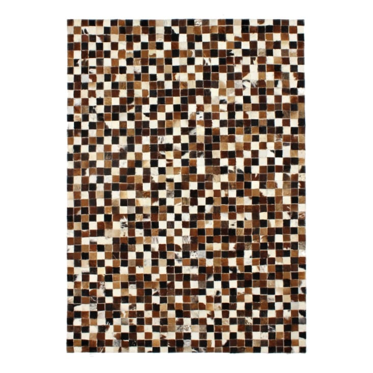 Tapis en cuirs recyclés motif mosaïque marron multi 160x230-Cuir