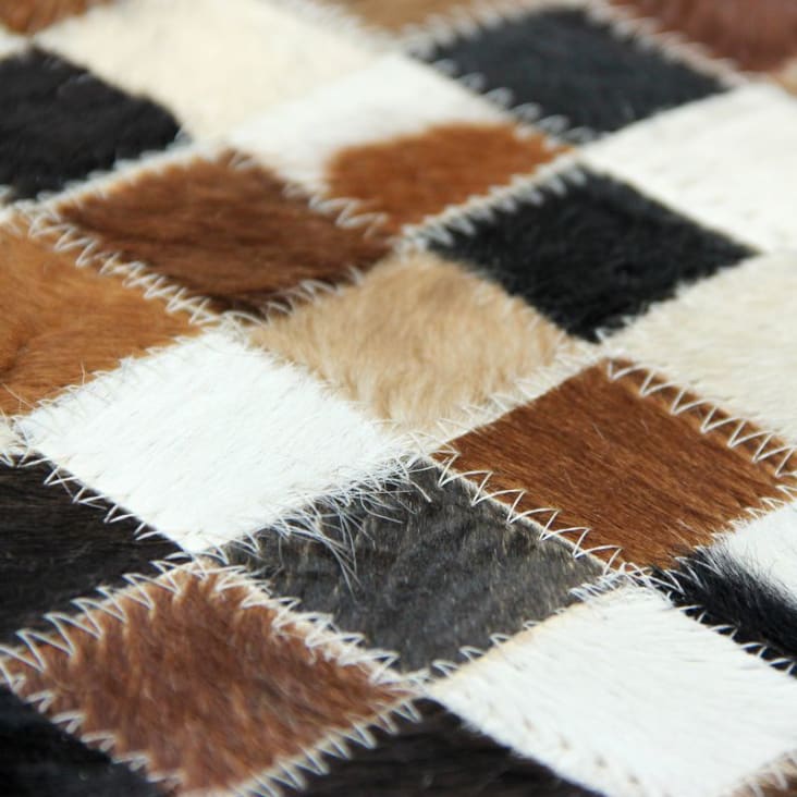 Tapis en cuirs recyclés motif mosaïque marron multi 160x230-Cuir cropped-4