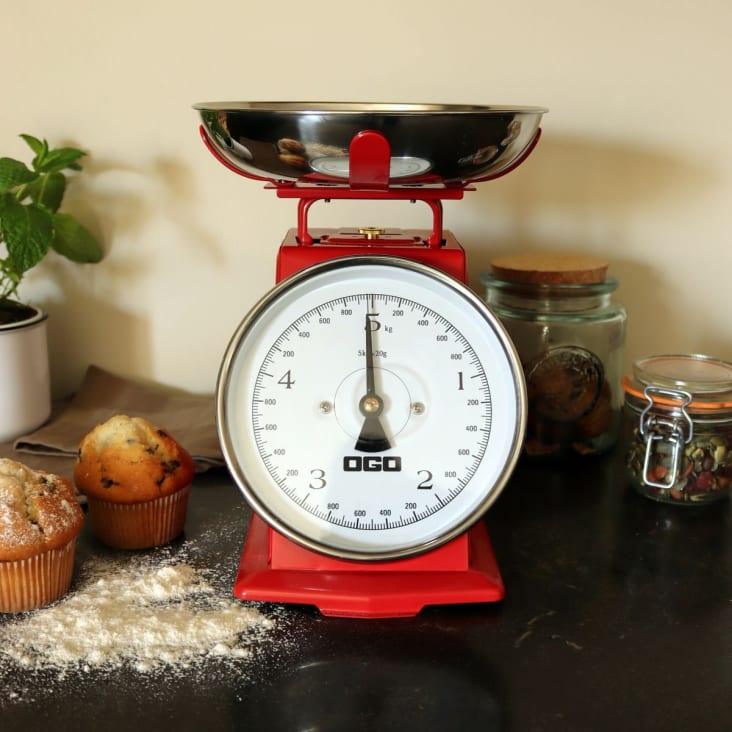 Balance de cuisine mécanique en inox rouge 5kg/20g-BAL cropped-2