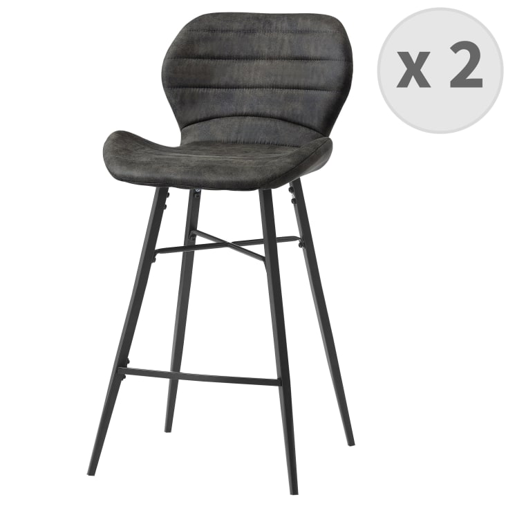 Chaise haute industrielle micro vintage marron foncé/métal noir (x2)-Arizona