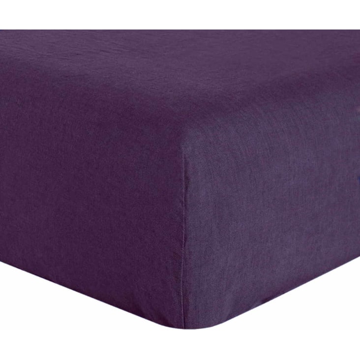 Drap Housse lin lave violet 200x200 cm-Violet cropped-2
