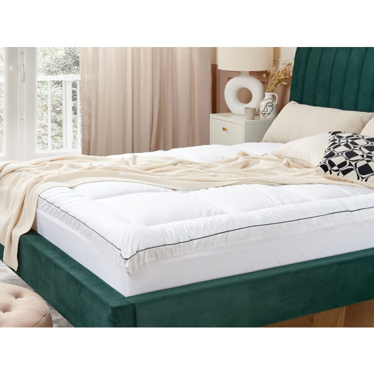 Surmatelas Coton Ciré 160x200 Cm - Confort Microfibre - Lavable Machine - Housse Satin