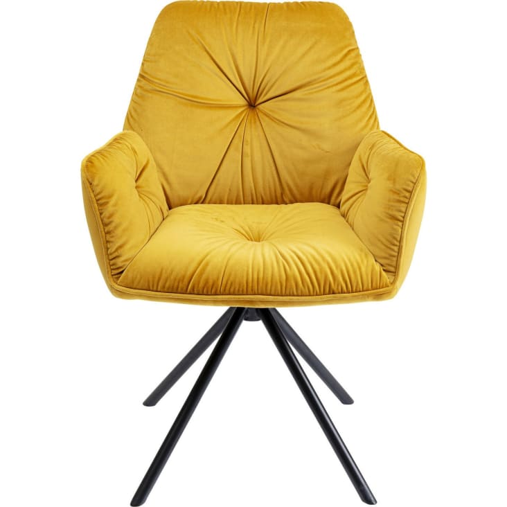 Chaise avec accoudoirs en velours jaune et acier-Mila