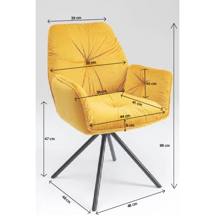 Chaise avec accoudoirs en velours jaune et acier-Mila cropped-4