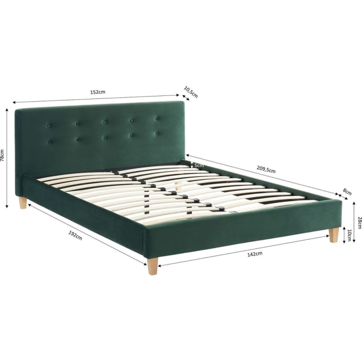 HOMCOM Cadre de lit double en acier avec sommier et tête de lit compatible matelas  140 x 190 cm aspect bois foncé