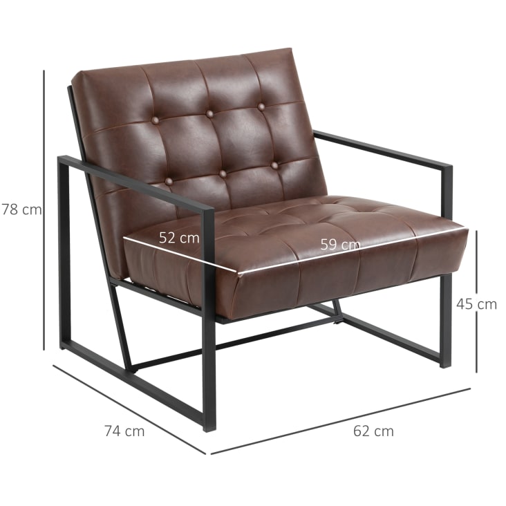 Fauteuil lounge métal noir revêtement synthétique marron cropped-3