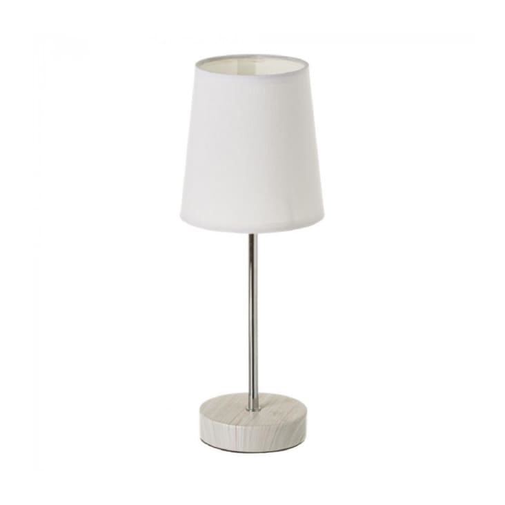 Lampe à poser bois clair métal chromé et abat-jour blanc H34,5cm-LIN