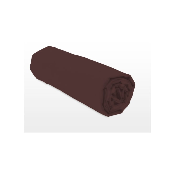Drap housse uni 100% coton - Bonnet 30cm - Chocolat - 90x200 cm cropped-2
