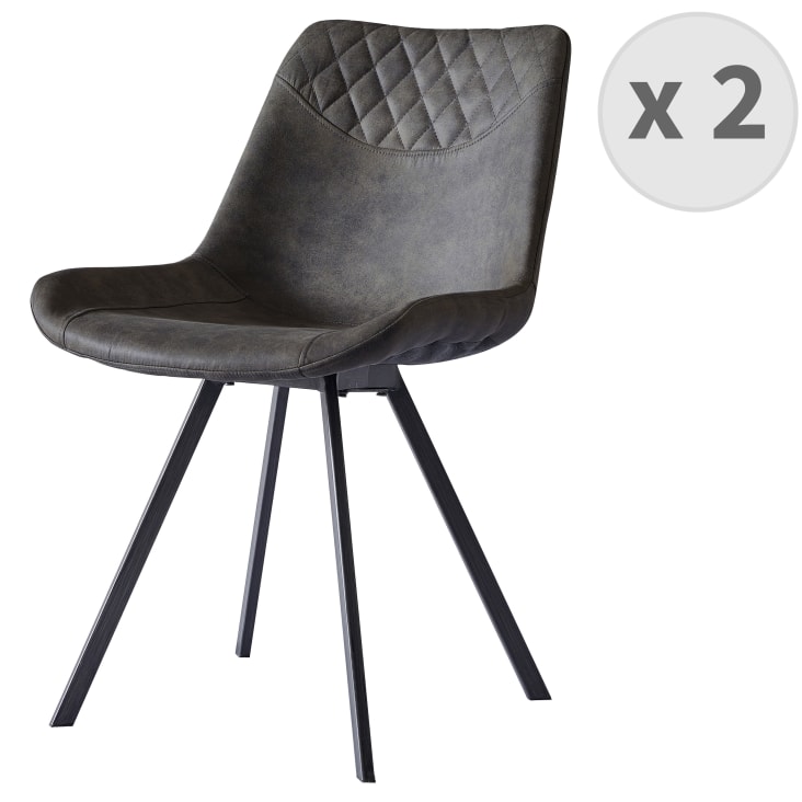 Chaise industrielle microfibre vintage marron foncé/métal noir (x2)-FALCON