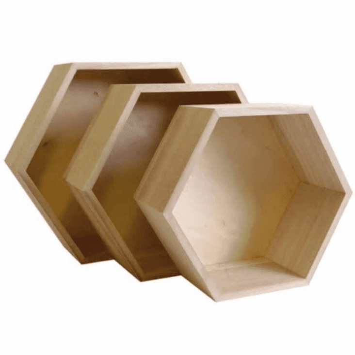 3 étagères hexagonales en bois-HEXAGONE