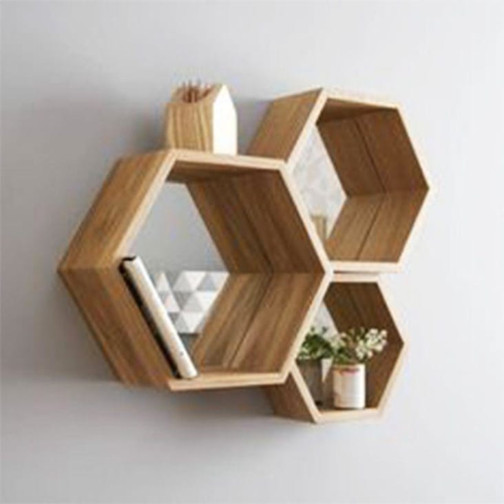 Mensola geometrica esagonale da parete di design realizzata in legno m –  Wanos Wood & Design