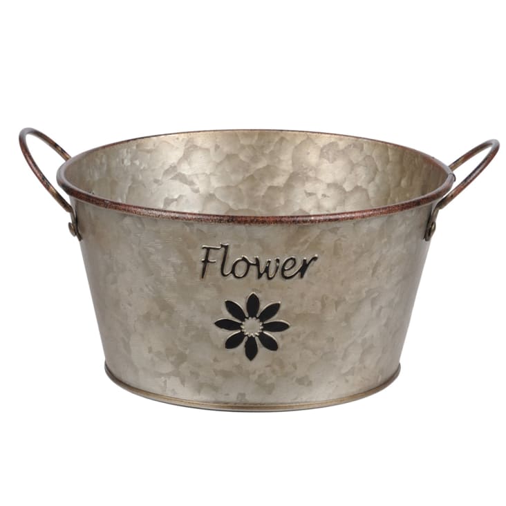 Cache pot de fleurs en métal aspect zinc H9cm-FLOWER