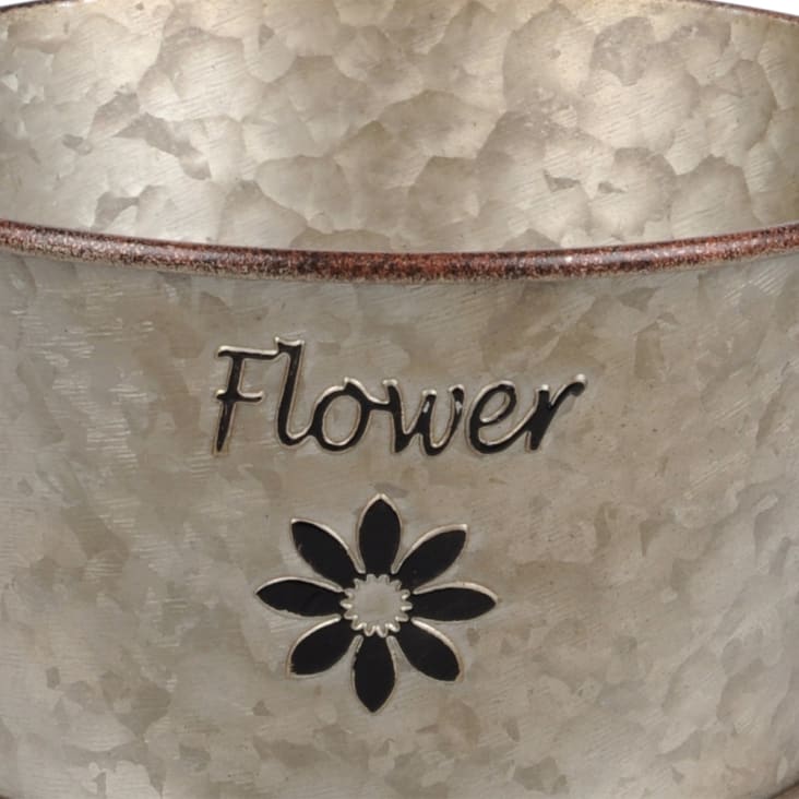 Cache pot de fleurs en métal aspect zinc H9cm-FLOWER cropped-2