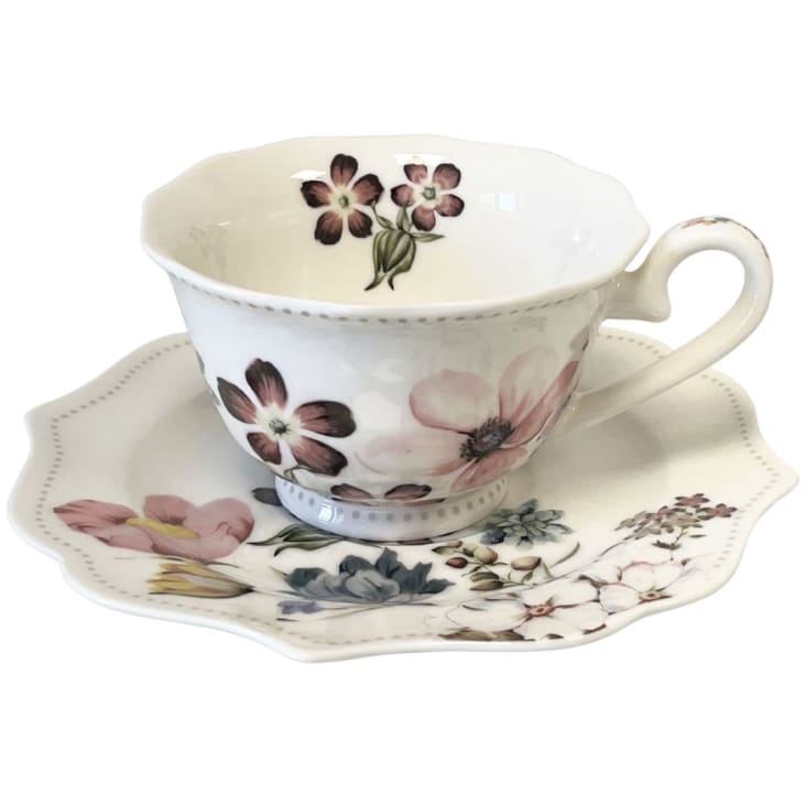 Tasse à thé en porcelaine décorée avec soucoupe et boîte. ca (72.09.17) -  Art From Italy