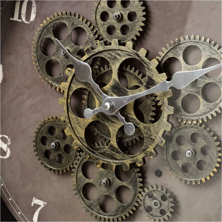 Horloge murale métal à engrenages tournants 68cm - Décoration