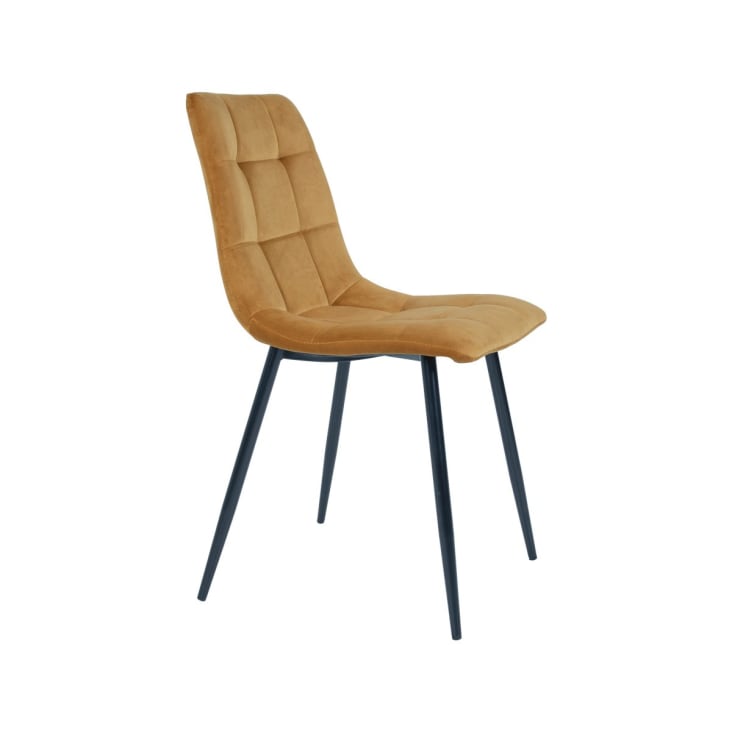 Lot de 2 chaises design en velours matelassé moutarde-Aglo cropped-3