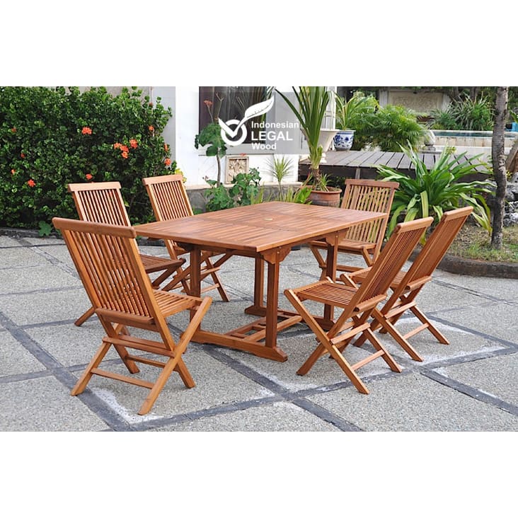 Table de jardin rectangulaire et 6 chaises en teck huilé-Lubok cropped-2