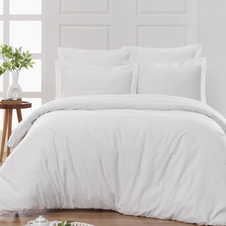 Drap housse uni en percale de coton, Qualité Best Blanc 140x190 cm