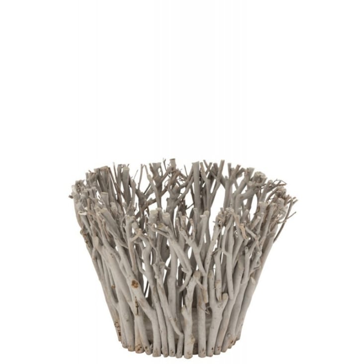 Bougeoir branches avec verre bois gris H30cm-BRANCHES