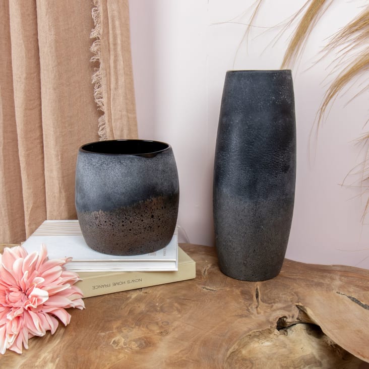 Vase gris et taupe en verre h35cm-Terea cropped-3