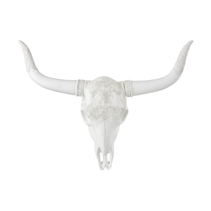 Crâne buffle suspendu résine blanc H46,5cm-BUFFLE