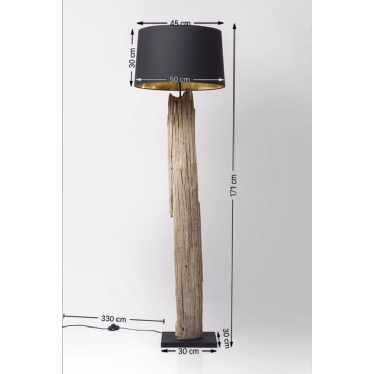 Lampadaire en bois flotté et abat-jour en coton noir H171-Nature straight cropped-3