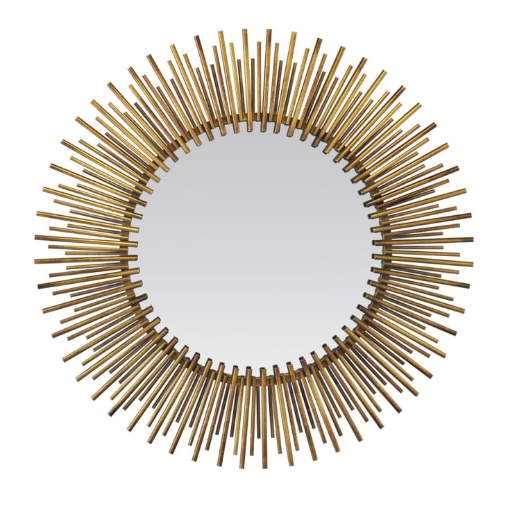 Grand Miroir Soleil en bois exotique et bois MDF, Diamètre 80 cm
