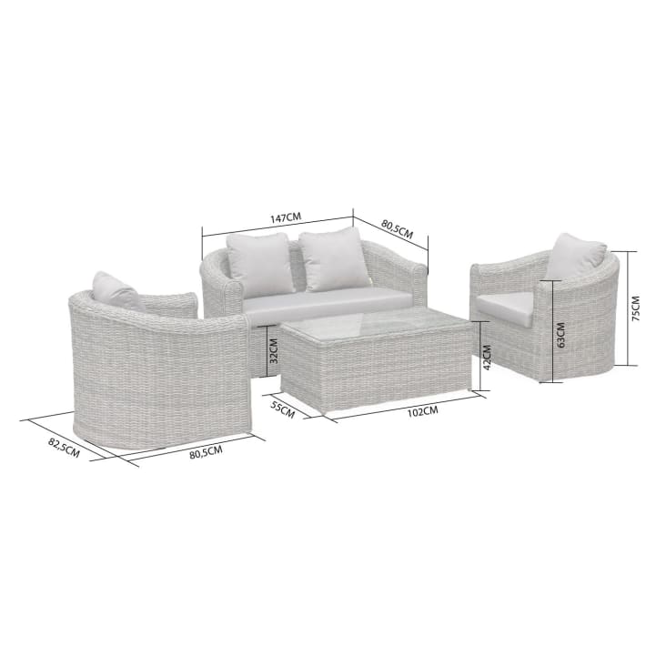 Set di mobili da giardino a 4 posti in resina intrecciata grigio bruno  VALENTINO