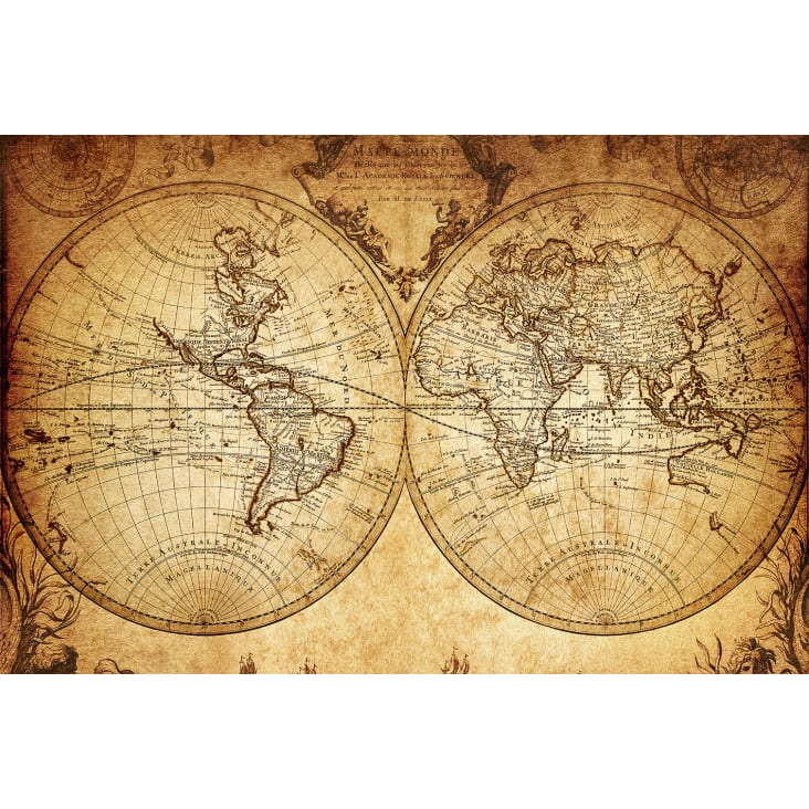 Tableau carte du monde bois bleu foncé - 90 x 60 cm