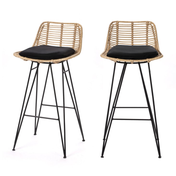 Lot de 2 chaises de bar design en rotin 67cm-Capurgana