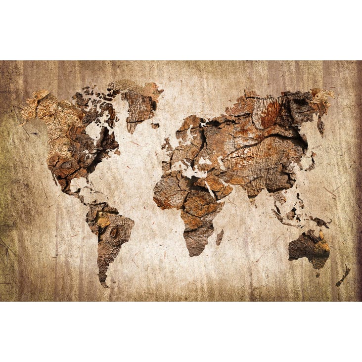 Tableau carte du monde effet bois imprimé sur toile 60x40cm