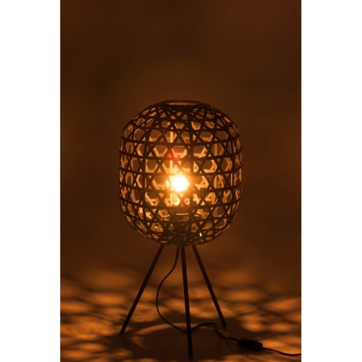 Lampe de bureau trépied bambou/métal noir H59,5cm-ROND cropped-2
