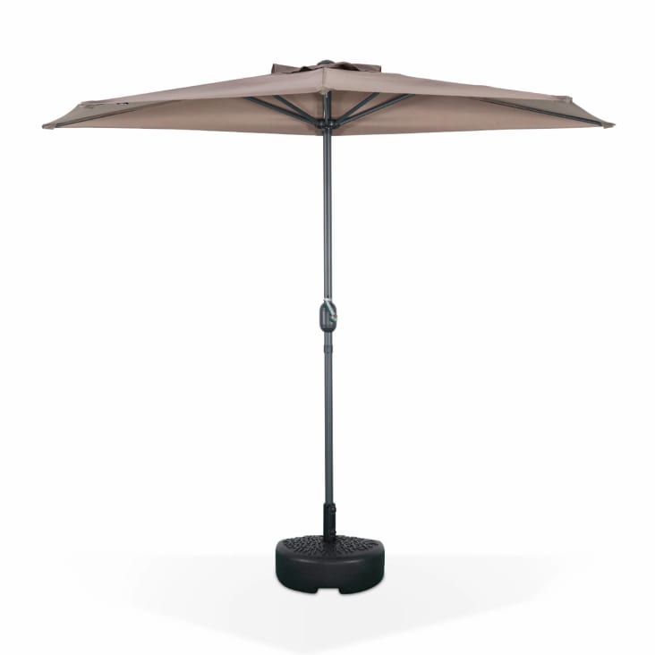 Demi parasol de balcon droit mât en aluminium toile taupe D250cm-Calvi cropped-3